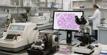 Tissue Processor — Tissue processor, microtome and slide review workstation in a histopathology laboratory