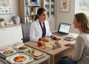 Diet Analysis Software — Clinical nutrition and dietetics workstation with therapeutic meal trays and dietary analysis models