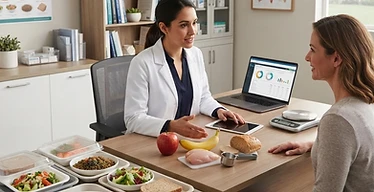 Diet Analysis Software — Clinical nutrition and dietetics workstation with therapeutic meal trays and dietary analysis models