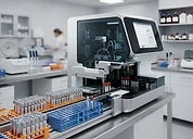 CONTEC BC400 Urine Analyzer — Automated clinical chemistry analyser with sample racks in a hospital laboratory