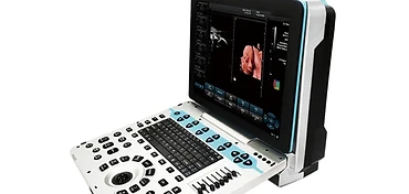 Wincom USS-5-D portable 4D color Doppler ultrasound system with keyboard, trackball and fetal sonogram on screen