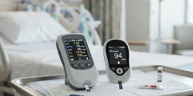 CONTEC FA100 Immunofluorescence Quantitative Analyzer — Handheld point-of-care blood gas and glucose analyser devices at a patient bedside