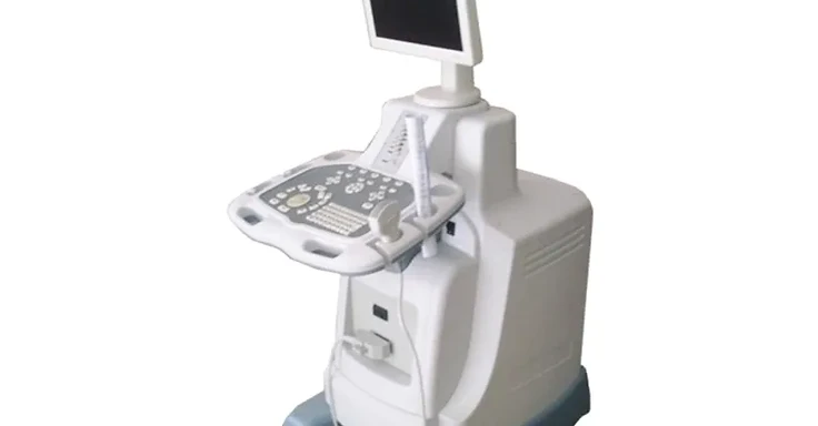 Wincom USS-353T mobile ultrasound scanner on trolley with monitor, control console and convex probe