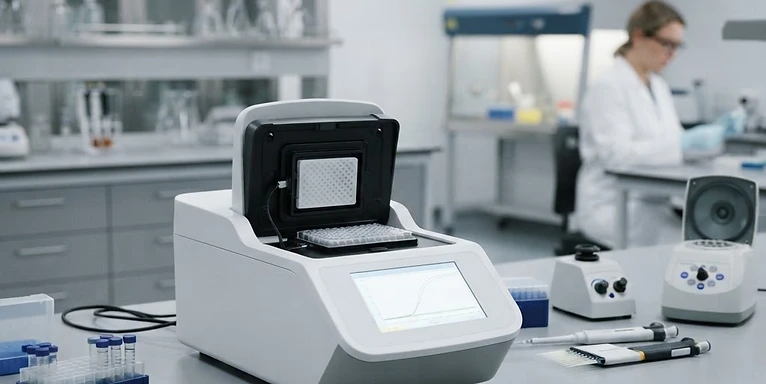 Gene Sequencer — Real-time PCR thermal cycler instrument in a molecular diagnostics laboratory