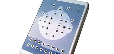 Wincom EEG-88 electroencephalogram headbox with 10-20 electrode position mapping panel and connection ports