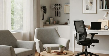 ECT Machine — Behavioural health consultation room with calm seating and soft natural lighting