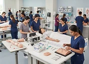 Clinical Skills Trainer — Nursing skills training lab with practice manikins, suturing pads and training stations