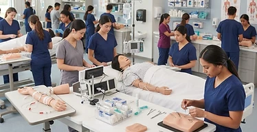 Suture Training Kit — Nursing skills training lab with practice manikins, suturing pads and training stations