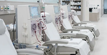 Haemodialysis Machine — Haemodialysis machines with dialysis chairs in a nephrology dialysis unit