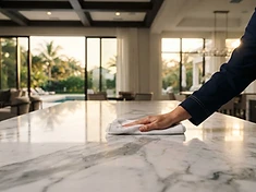 Natural stone floor being professionally polished