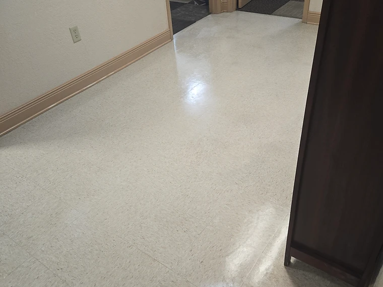 Recent VCT Strip & Wax Project — freshly stripped and waxed VCT floor at Nozel Nolan