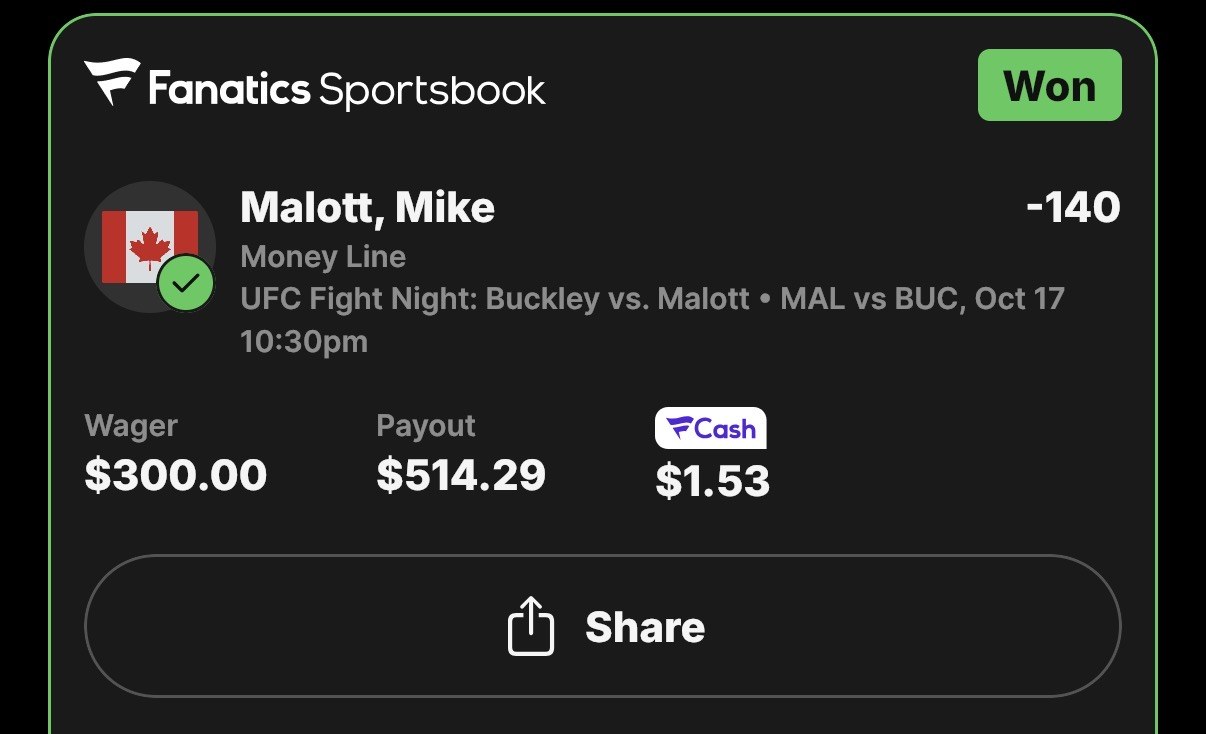 Winning bet slip, Mike Malott