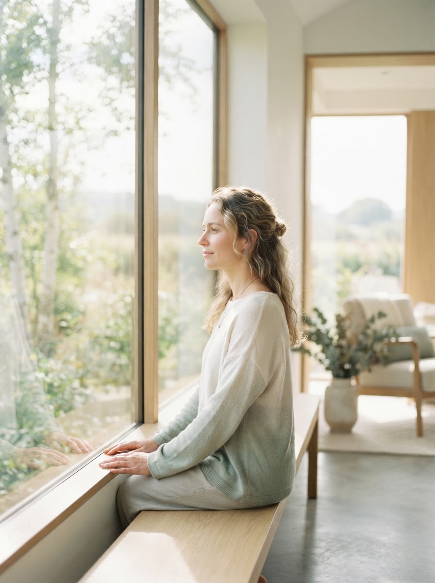 A patient looking out a sunlit window