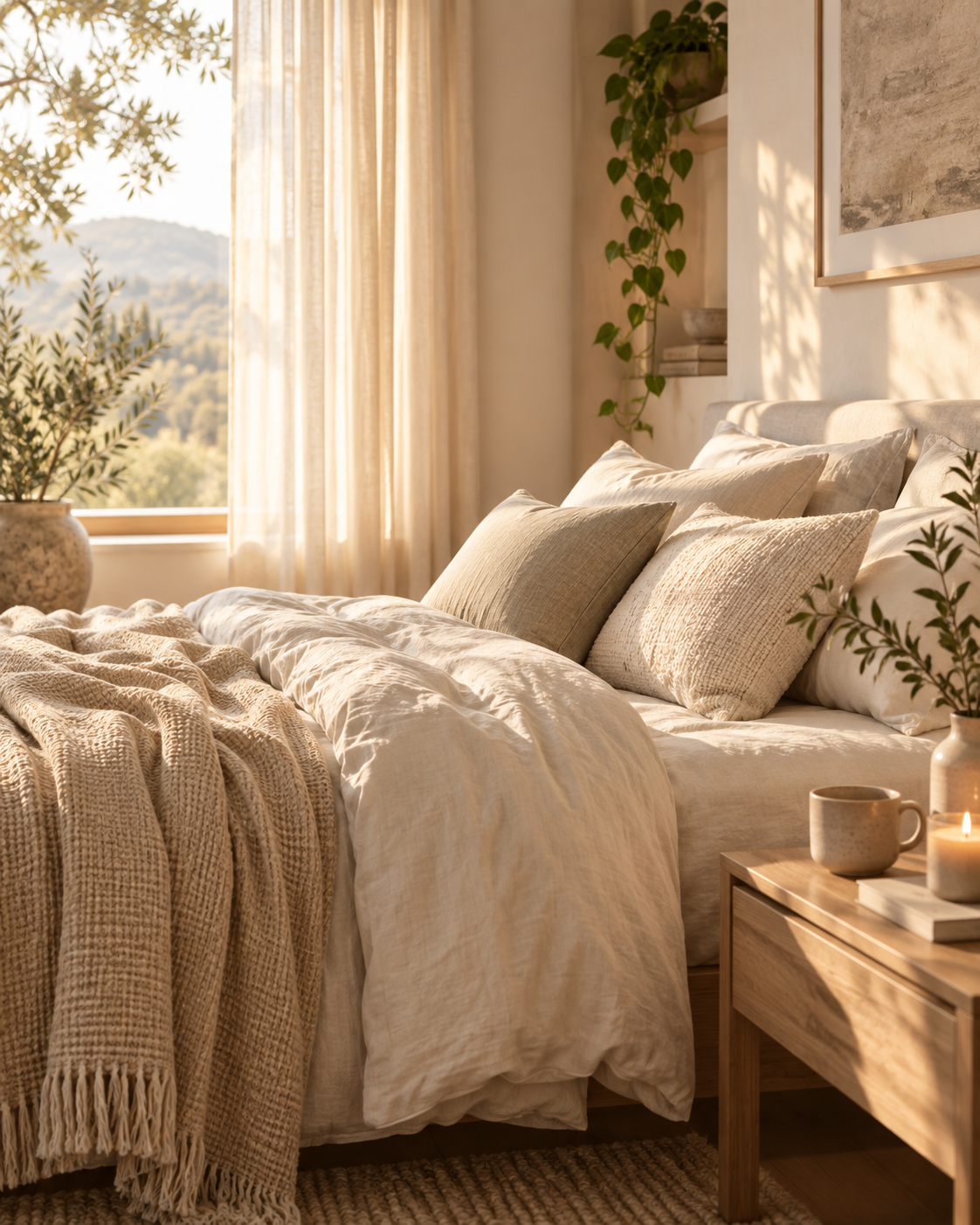 The Soft Haven sanctuary — soft linens in warm morning light