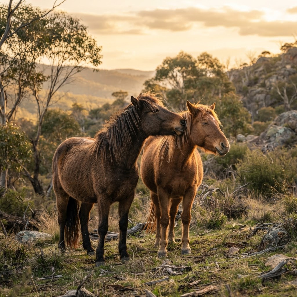 Two brumbies grooming each other