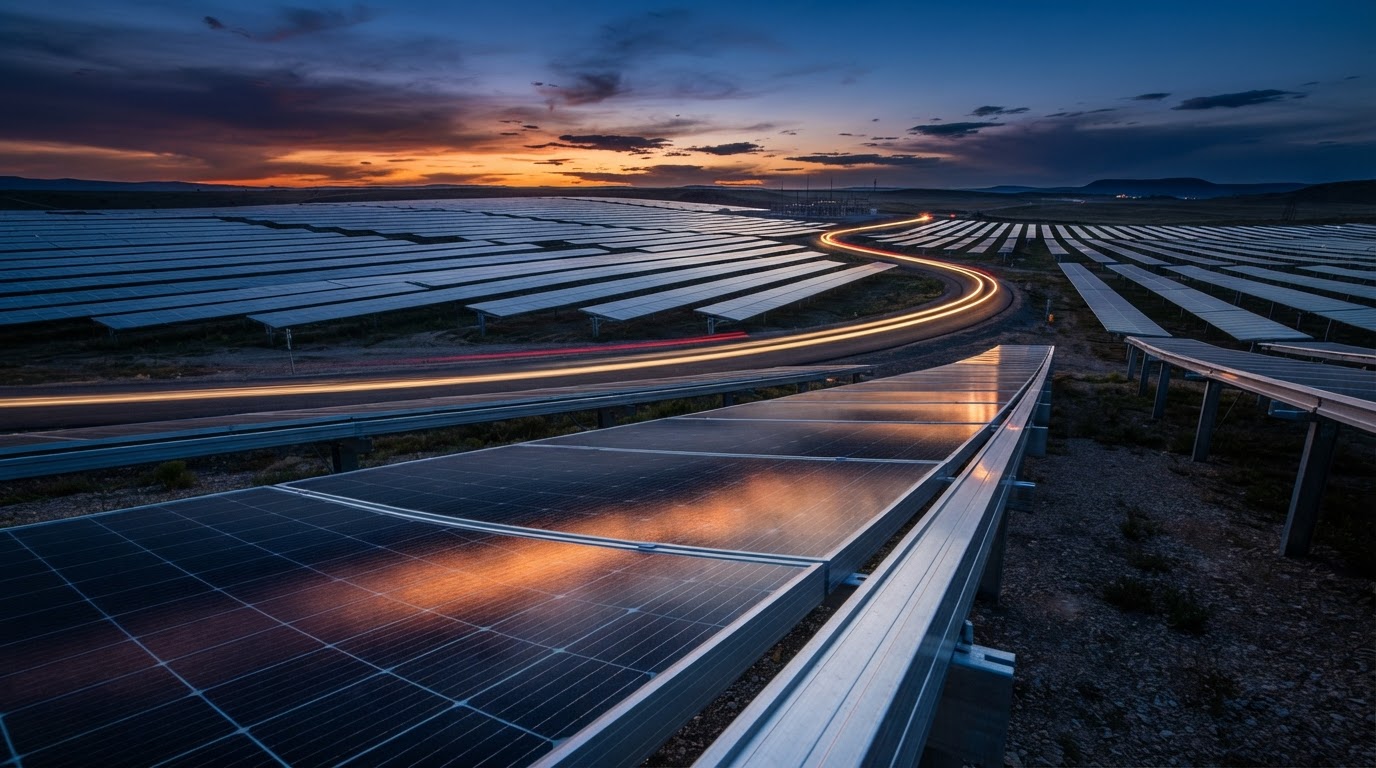 Solar array at twilight