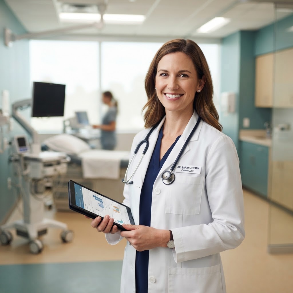 Cuban medical specialist reviewing patient care with compassion and precision