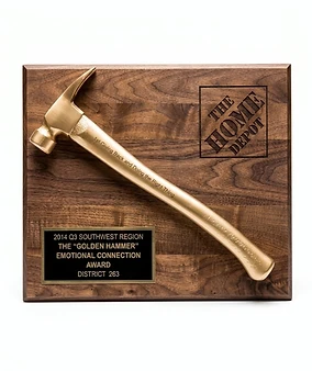 Home Depot Golden Hammer Award — 15" x 18" walnut board (hammer supplied by customer, or we supply similar at additional cost)
