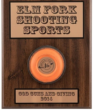 Authentic clay pigeon mounted on plaque with customized center insert 1