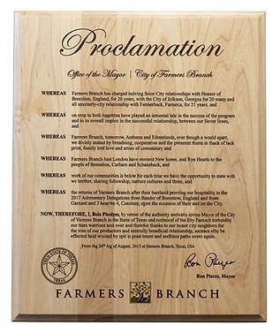 Sister Cities plaque, laser engraved in wood