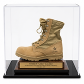Military boot inside a customized acrylic box