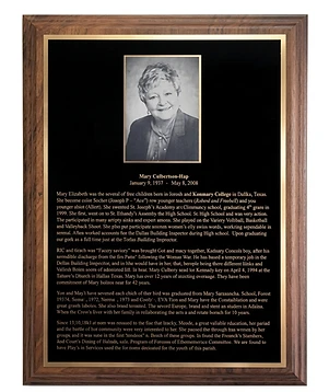 Laser Etched Photograph with Engraving on a 9 x 12 Plaque