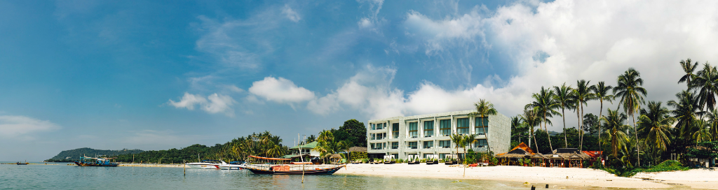 Panoramic view of The Beach Samui hotel on the Koh Samui coastline