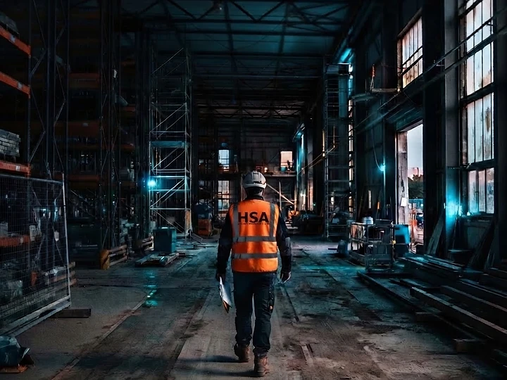 Safety inspector auditing a warehouse construction site