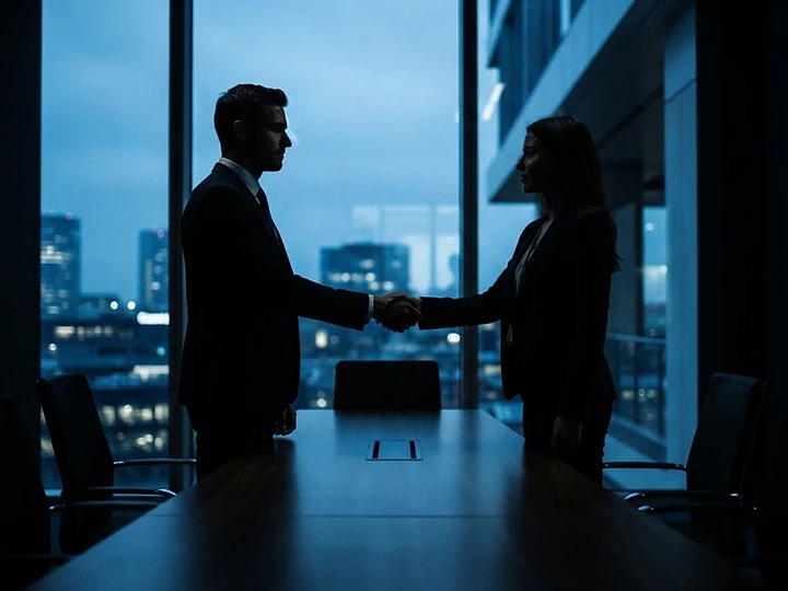 Consultants agreeing terms in a boardroom