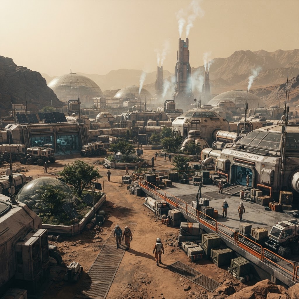 Cinematic plate of Elysium Settlement, Mars