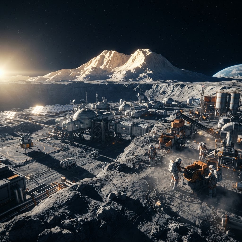 Cinematic plate of Shackleton Base, Luna South Pole