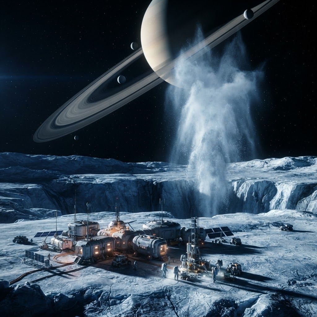 Cinematic plate of Enceladus Plume Station