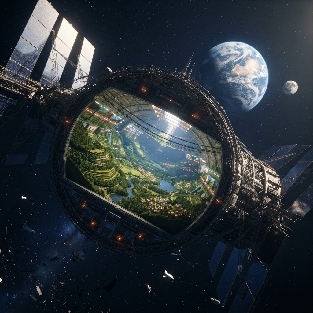 Cinematic plate of L5 O'Neill Cylinder Meridian