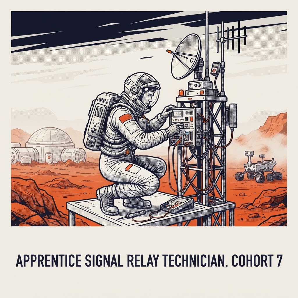 Field plate — Apprentice Signal Relay Technician, Cohort 7, Elysium Settlement, Mars