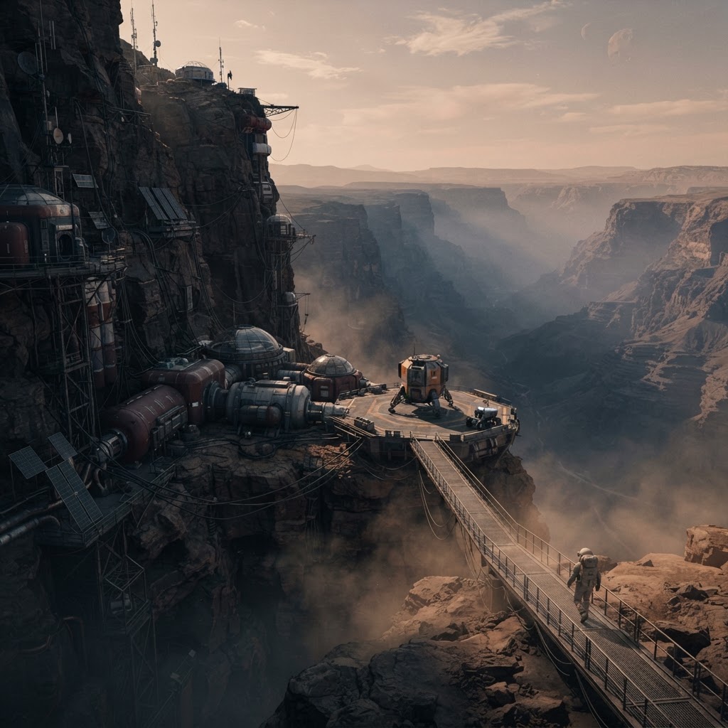 Cinematic plate of Valles Marineris Outpost, Mars