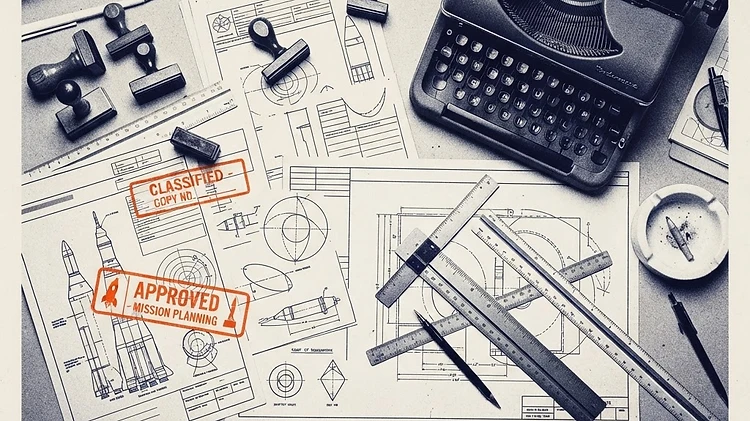 Duotone plate of the Authority's directive drafting desk