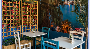 Street Souvlaki dining area with Greek island decor