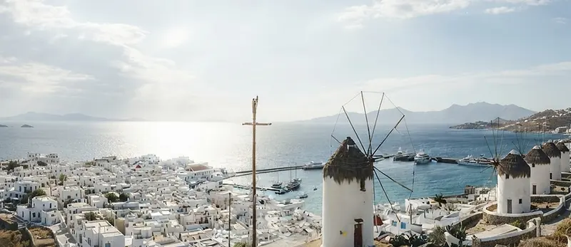 Mykonos windmills overlooking the Aegean Sea