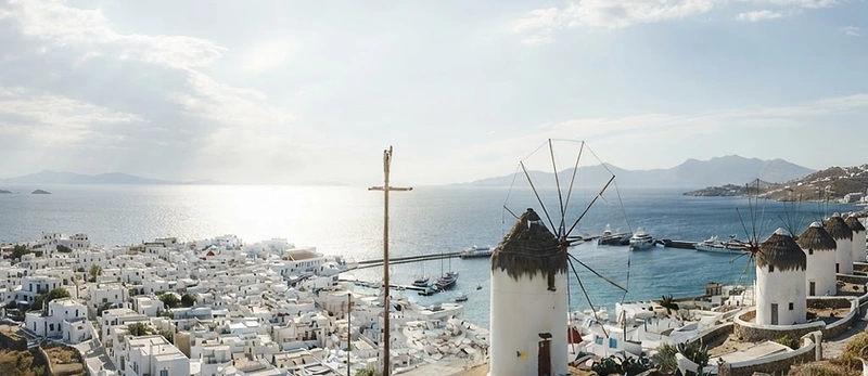 Mykonos windmills overlooking the Aegean Sea