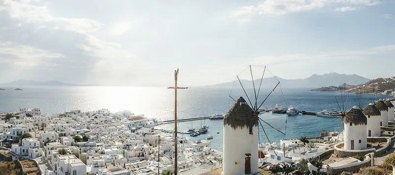 Mykonos windmills overlooking the Aegean Sea