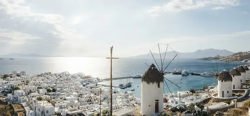 Mykonos windmills overlooking the Aegean Sea