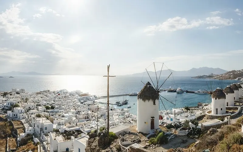 Mykonos windmills overlooking the Aegean Sea
