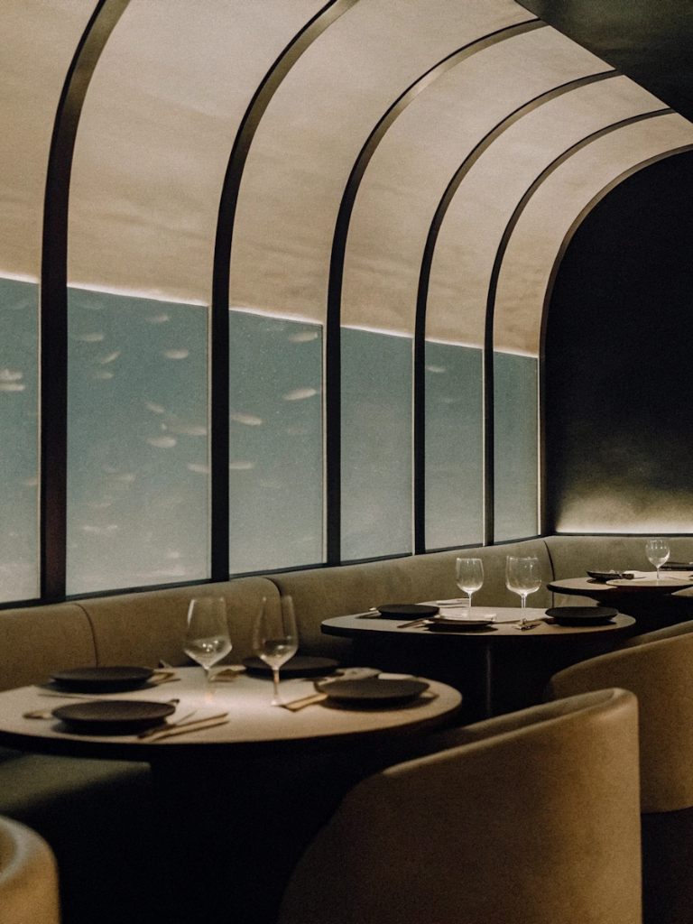 Modern restaurant interior with arched ceilings