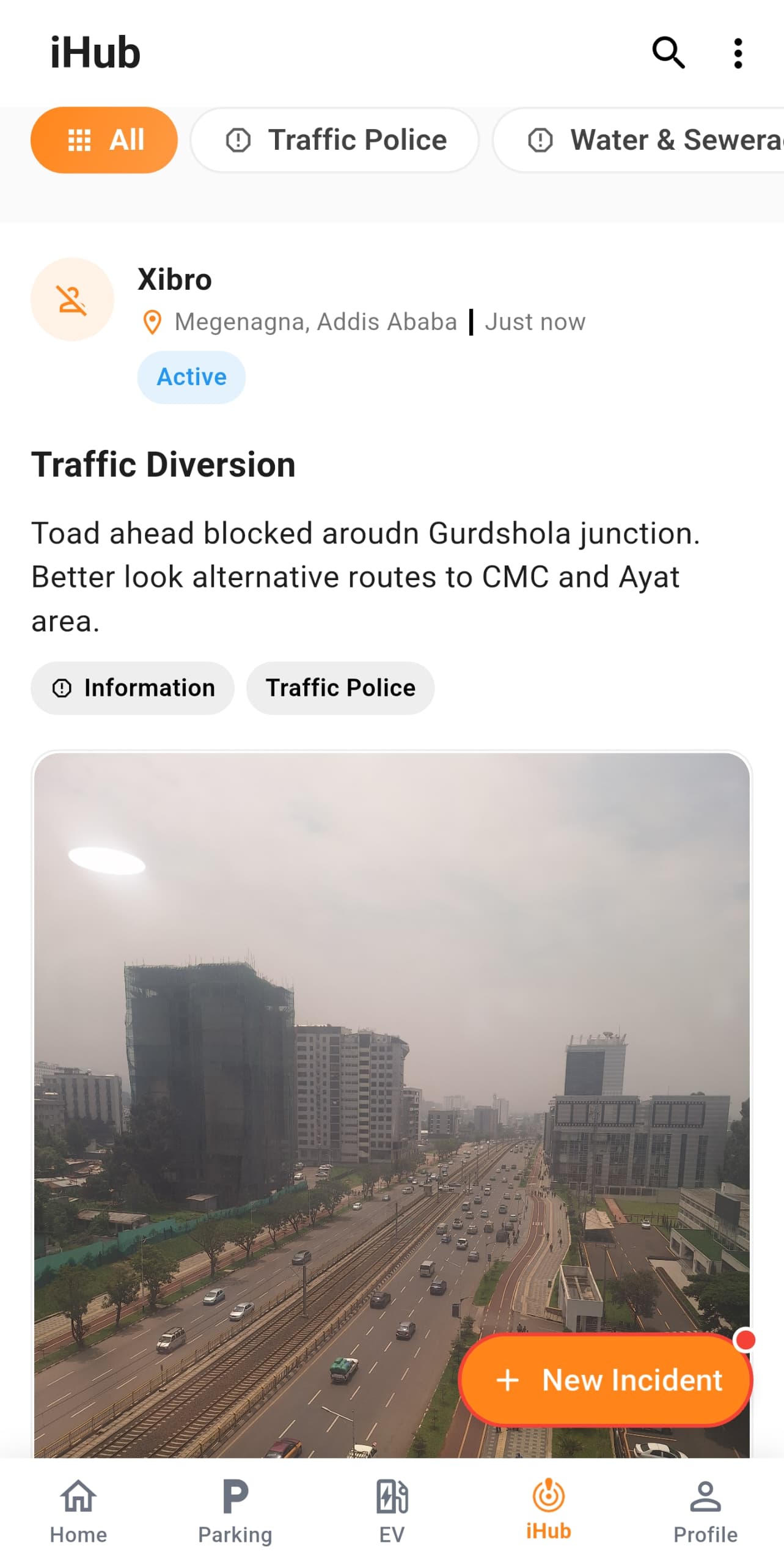 OrbiX iHub incident feed screen