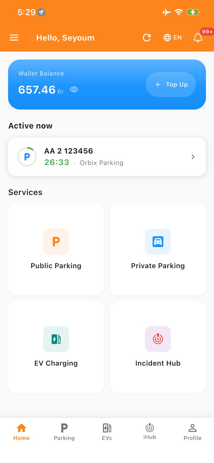OrbiX mobile app dashboard