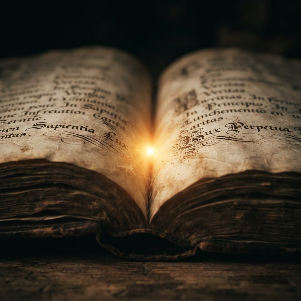 A spark of knowledge on an open book