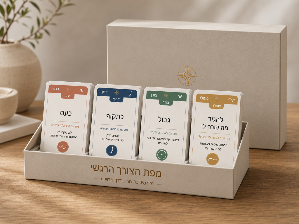 מפת הצורך הרגשי, ערכת קלפים פתוחה ובה ארבע קטגוריות של קלפים.