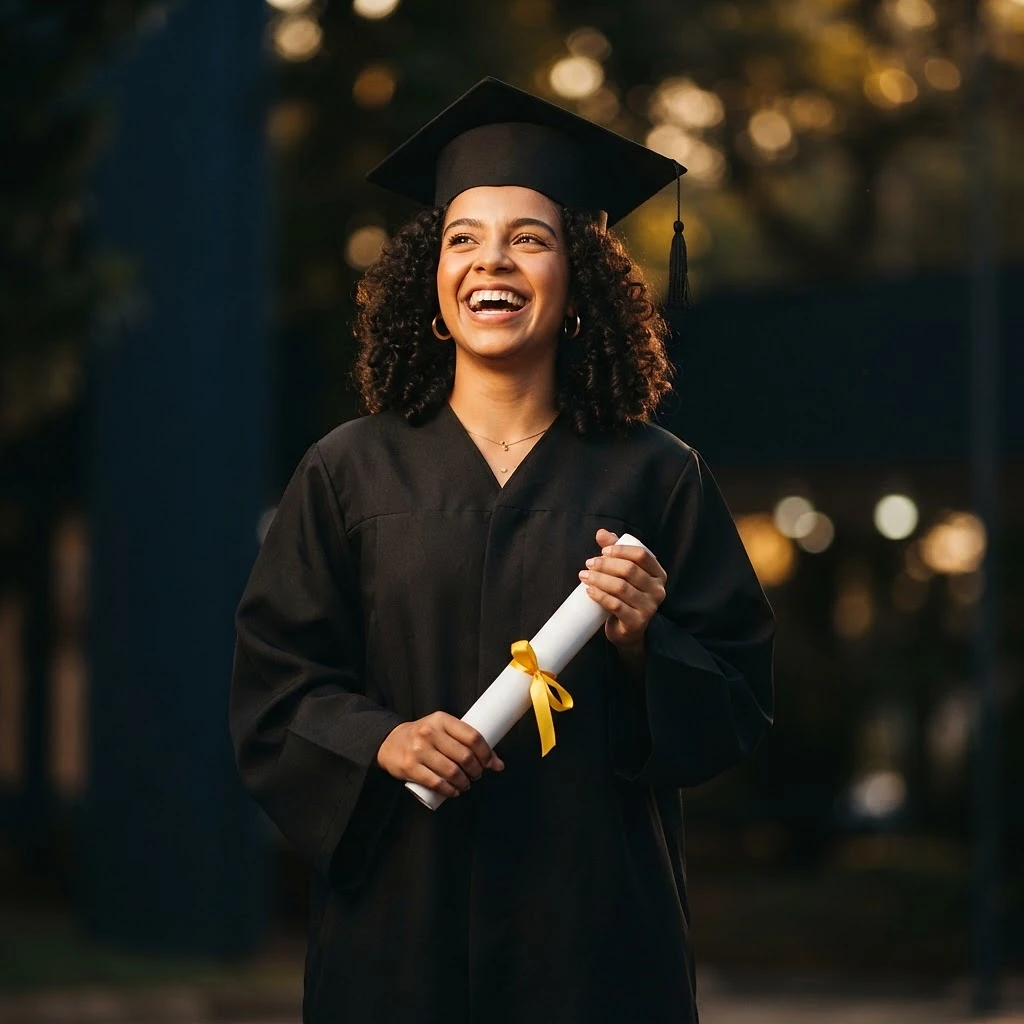 Estudante formada comemorando conquista