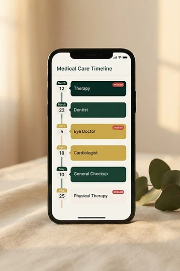 NeglectOS™ — Therapy. Dentist. Eye doctor. Missed appointments, dated.