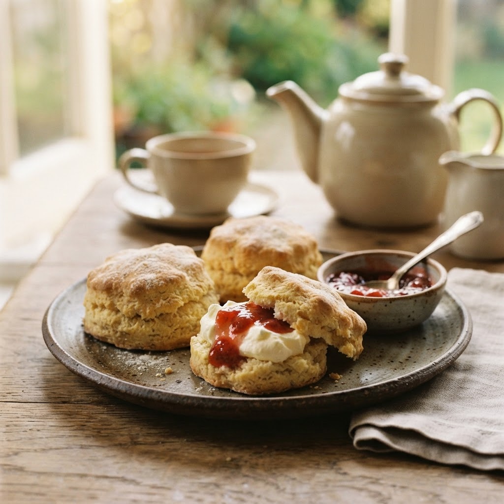 Fluffy Scones with Jam & Cream